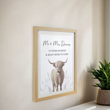 Personalised Highland Cow Oak Poster Frame, 2 of 4