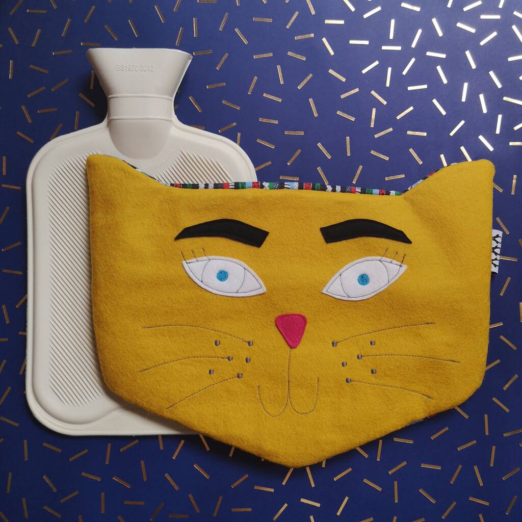 Wool Felt Cat Hot Water Bottle By terri leahy