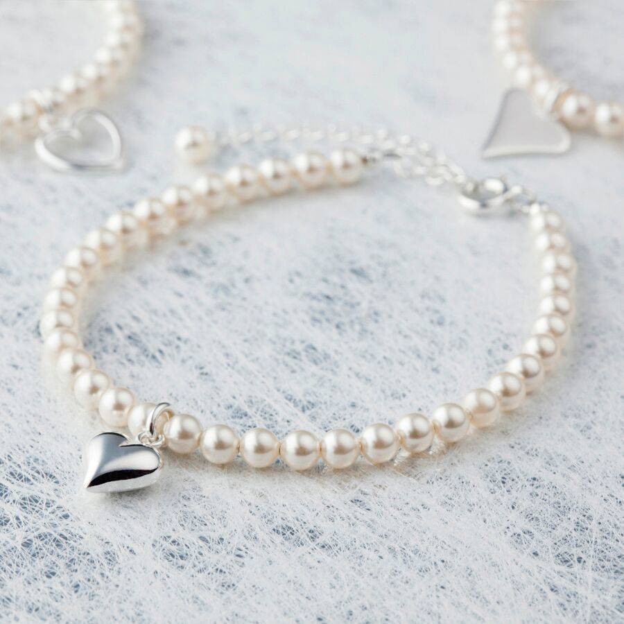 Sterling Silver Pearl Bracelet With Heart Charm By Vivien J Sterling Silver Pearl Bracelet With Heart Charm