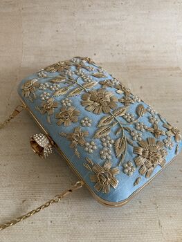 Sky Blue Handcrafted Rectangular Clutch Bag, 8 of 10