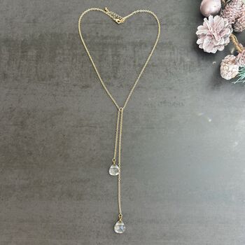 Long Silver Plated Double Chain Crystal Drop Necklace, 7 of 12