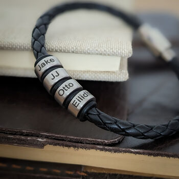 Personalised Men's Leather Bracelet – Custom Engraved Name Ring Bracelet Gift For Dad, 3 of 12