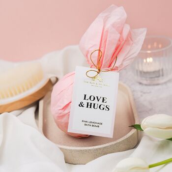 Love And Hugs Pink Lemonade Bath Bomb Heartfelt Gift, 4 of 4