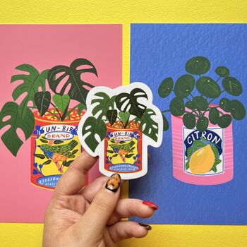House Plant And Vintage Tin Vinyl Sticker, 3 of 5