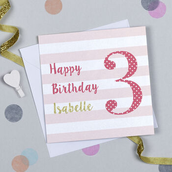 Candy Stripe 3rd Birthday Card, 3 of 7