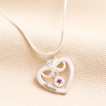 Personalised Sterling Silver Infinity Heart And Birthstone Pendant Necklace, 5 of 7