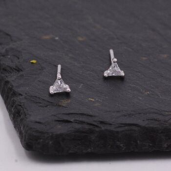 Sterling Silver Minimalist Triangle Cz Crystal Stud Earrings, 7 of 12