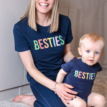 Mother And Child Pastels Besties Navy T Shirt Set, 2 of 6