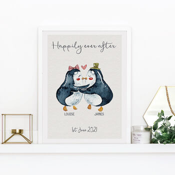 Penguins Personalised Wedding Print, 4 of 5