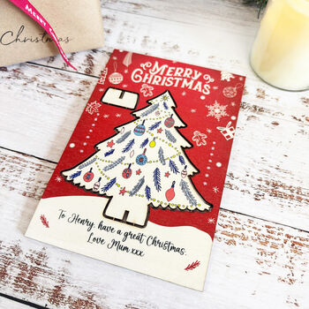 Personalised Red Birch Christmas Tree Keepsake Card And Decoration, 4 of 5
