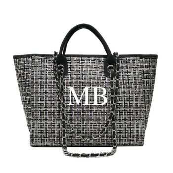 Personalised Black Tweed Large Chain Tote Beach Bag, 7 of 8