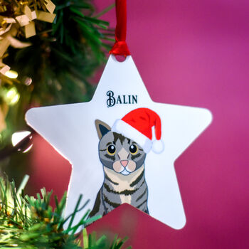 Cute Cat Wearing Santa Hat Decoration Personalised, 9 of 12