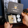 Personalised Golf Hip Flask Whiskey Tin And Golf Balls, thumbnail 1 of 3