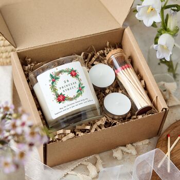 First Christmas New Home Personalised Wreath Design Candle Gift Set, 3 of 8