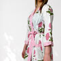 White And Pink Flower Print Cotton Dressing Gown Kimono, thumbnail 2 of 10