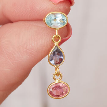 Multicoloured Tourmaline Gold Plated Silver Studs, 3 of 9