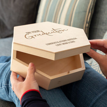 Personalised On Your Graduation Hexagon Keepsake Box Gift For Graduate, 3 of 6