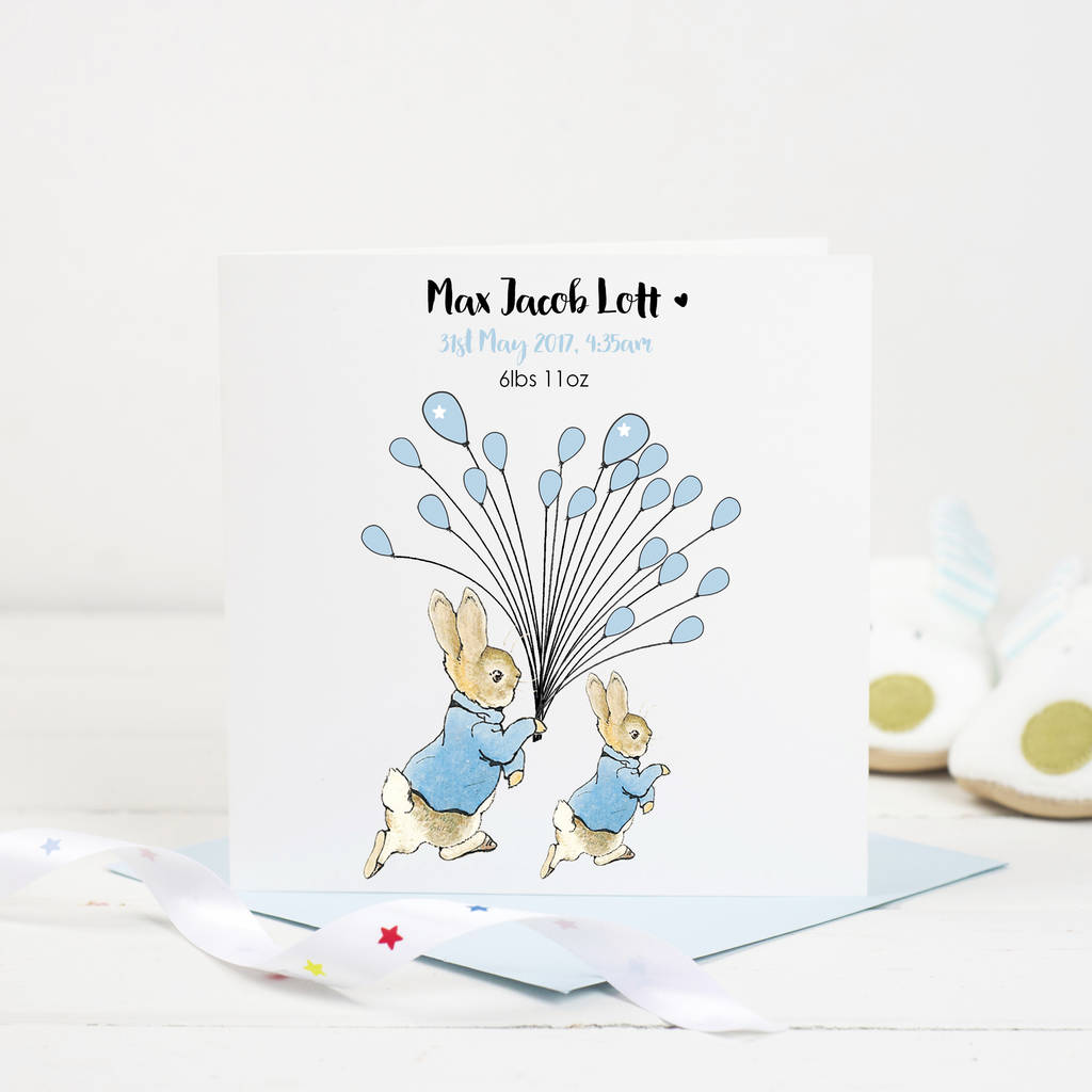 New Baby Card Rabbit With Balloons