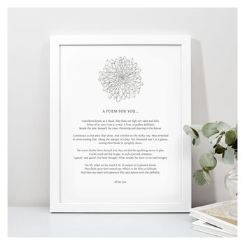 Personalised Black And White Floral Poem Print, 5 of 7