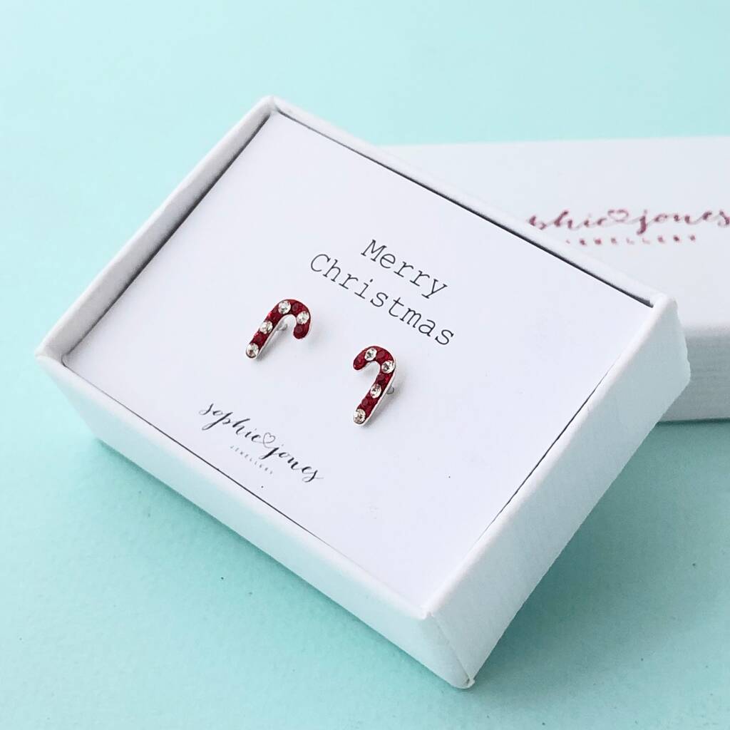 Candy Cane Christmas Earrings With Crystals By Sophie Jones Jewellery
