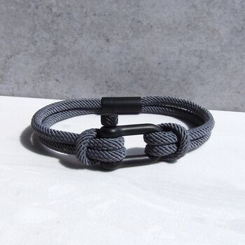 Personalised Men's Shackle And Grey Rope Bracelet, 2 of 7