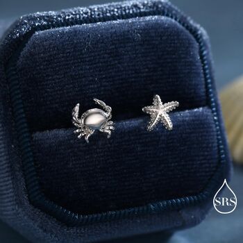 Sterling Silver Mismatched Crab And Starfish Stud Earrings, 4 of 12