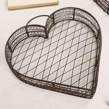 Set Of Two Vintage Heart Wire Coffee Table Trays, 4 of 6