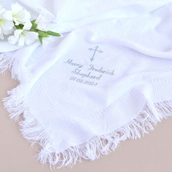 Personalised White Christening Shawl, 2 of 6