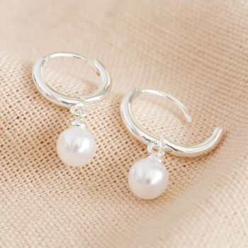 Glass Pearl Huggie Hoop Earrings, 8 of 11