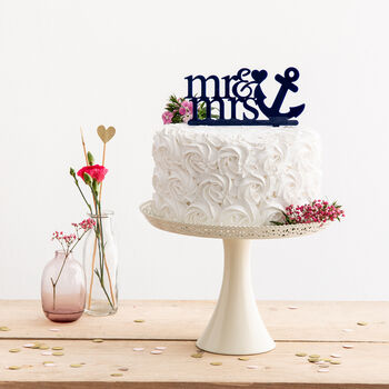 Mr And Mrs Sailor Anchor Wedding Party Cake Topper, 2 of 3