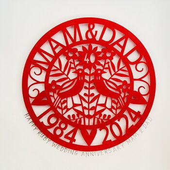 Personalised Ruby Wedding Paper Cut For Parents, 5 of 11