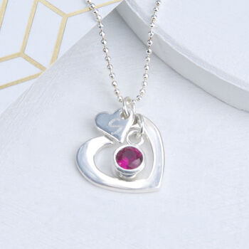 Personalised Silver Double Heart Birthstone Necklace, 7 of 11