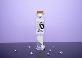 Personalised 1st Paper Anniversary Photo Hearts Bottle Gift, 2 of 3