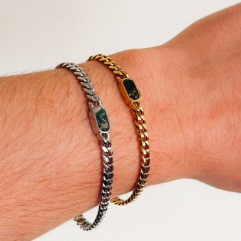 Silver Moss Agate Gemstone Cuban Bracelet For Men, 7 of 12