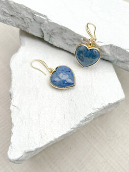 Dumortierite Puff Heart Gold Plated Earrings, 4 of 4