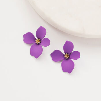 Purple Hand Painted Flower Shaped Stud Earrings, 3 of 3