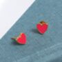 18 K Gold Vermeil Pink Enamel Love Heart Stud Earrings, thumbnail 1 of 9