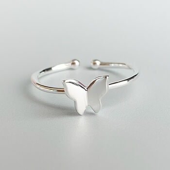 Sterling Silver Simple Butterfly Adjustable Ring, 2 of 5