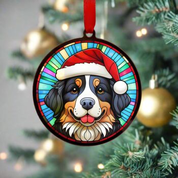 Bernese Mountain Dog In Santa Hat Suncatcher Decoration, 3 of 6