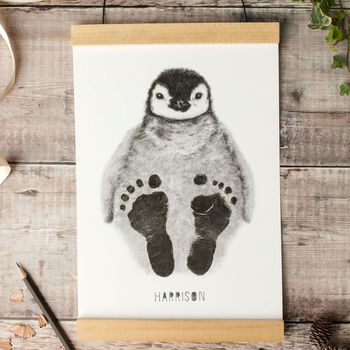 Personalised Baby Penguin Footprint Kit, Unframed, 7 of 12