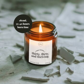 30th Birthday Candle Gift For Her With Matches, Thirty Flirty And Thriving, 3 of 11
