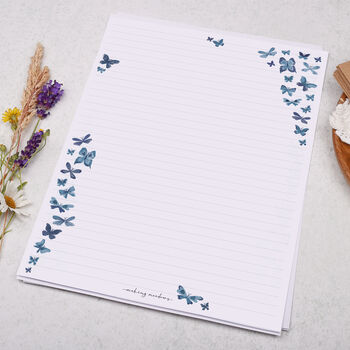 A4 Letter Writing Paper Blue Butterfly Design, 3 of 4