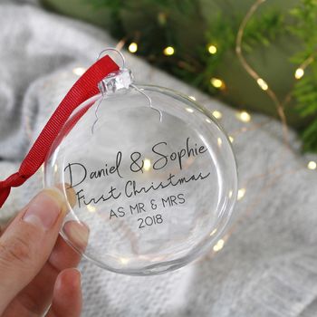 First Married Christmas Glass Bauble Keepsake, 9 of 12