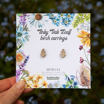 Oak Leaf Birch Stud Earrings With Hypoallergenic Posts, 7 of 11