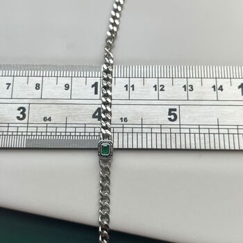 Mens Silver Emerald Green Chain Necklace Stainless Steel, 7 of 12