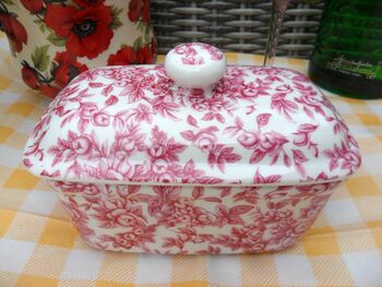 Lidded Butterdish In Pink Blossom Chintz Design, 3 of 8