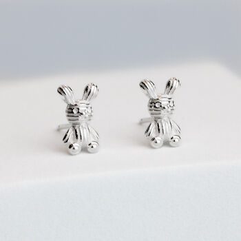 Sterling Silver Knit Bunny Stud Earrings, 2 of 4