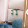 Emerald Green Double Cz Dangle Stud Earrings, thumbnail 3 of 11