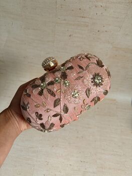 Pink Embroidered Handcrafted Clutch Bag, 4 of 12