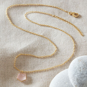 Rose Quartz Gold Plated Silver Pendant Necklace, 3 of 10
